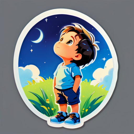 A little boy, looking up at the sky sticker