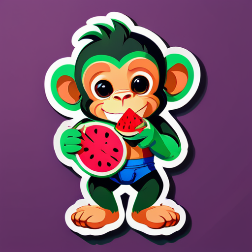 The monkey is holding a watermelon sticker