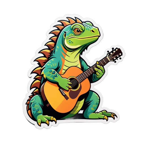 Indie Iguana with Acoustic Guitar sticker