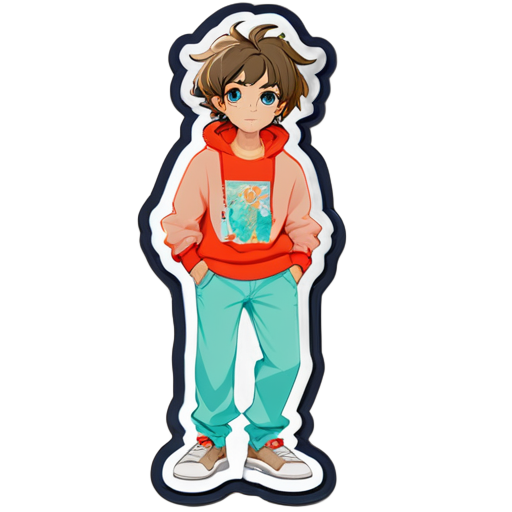 create a teenage male character with anime model Kabul hair, Coral Reef sweater, Kabul colored pants, and Taupe colored shoes sticker