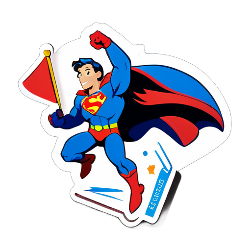 a flying superman holding a flag with words of I see you. sticker