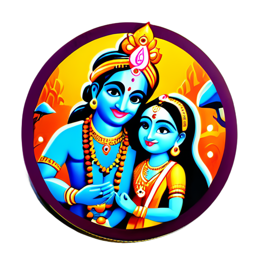 Ảnh của Chúa Krishna với Radha trên nền đá sticker