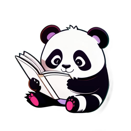 A panda is reading  a book sticker