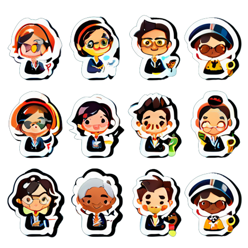 cartoon stickers of native-speaking english teacher which is talking with primary students sticker