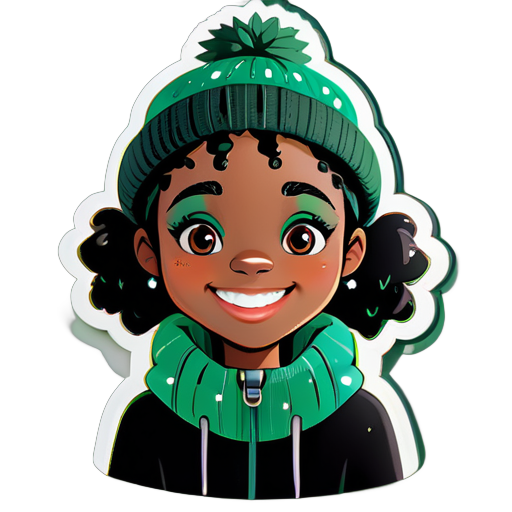 Green knit cap;black girl;freckle;smile sticker