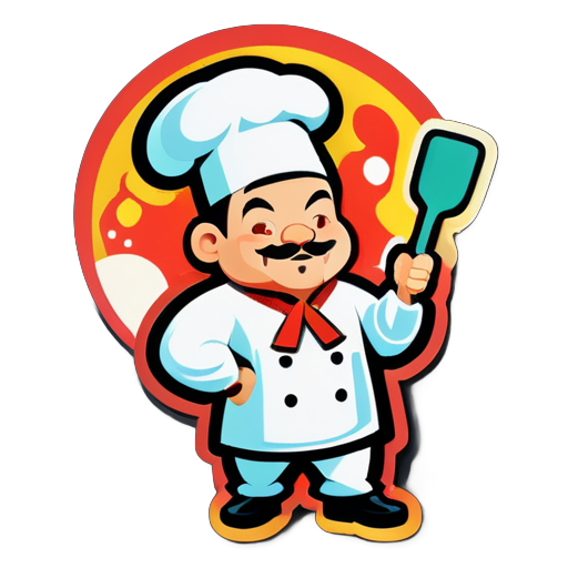 Chinese chef, pot, spatula, stir-fry sticker