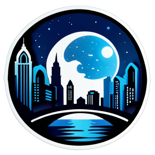 hermosa ciudad con una pegatina de luna azul sticker