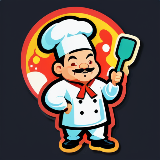 Chinese chef, pot, spatula, stir-fry sticker