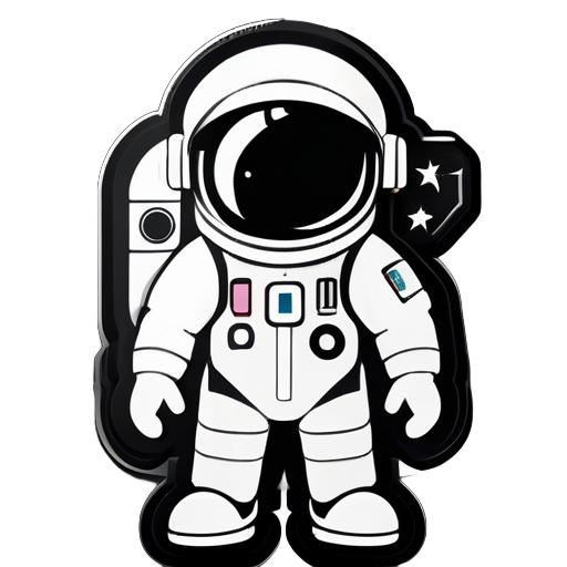 astronaut on Nintendo style，symbols of shapes,black and white sticker