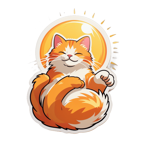 Gato relaxado ao sol: Esticando-se contente, pelo de gengibre quente sob a luz do sol. sticker