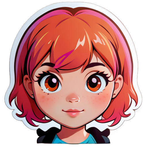 Head of pink and orange hair girl with bangs
Cute and with brown eyes
with freckles sticker