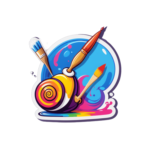 A snail with a paintbrush in its left hand and a canvas in its right hand sticker