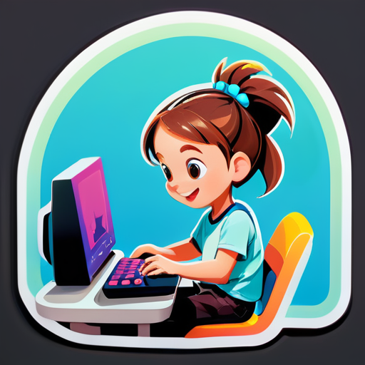 子供がコンピューターゲームをして遊んでいる sticker