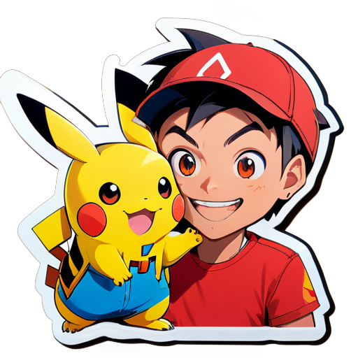 Pikachu y Ash con una linda sonrisa sticker