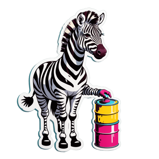 A zebra with a paint can in its left hand and a paint roller in its right hand sticker