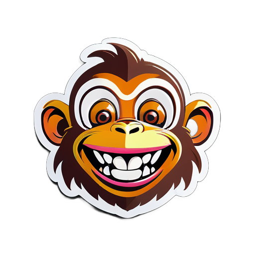 um macaco com um sorriso engraçado e algum texto como LOL sticker