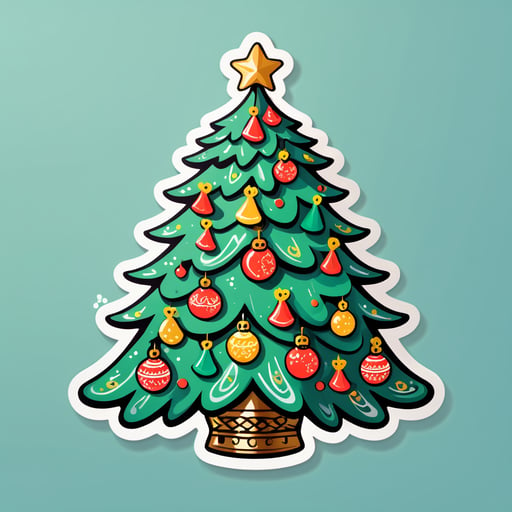 A hand-drawn, elaborately decorated Christmas tree. sticker