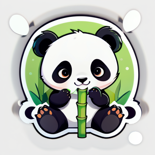 A cute panda eating bamboo, chibi sticker