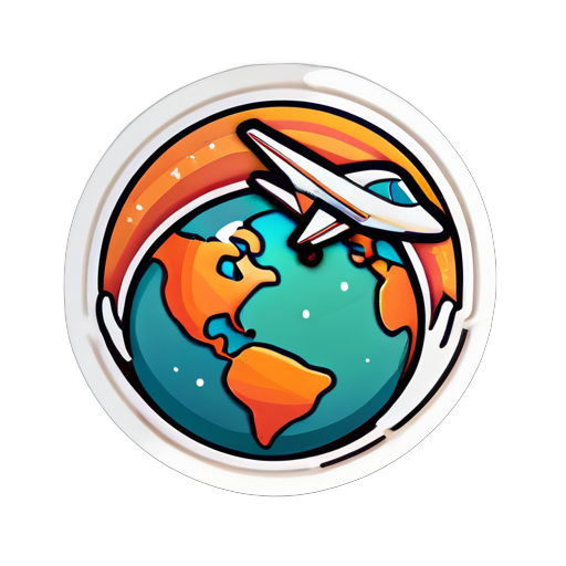 A plane orbiting the earth, Sticker, Blissful, Warm Colors, Folk Art, Contour, Vector, White Background, Detailed sticker