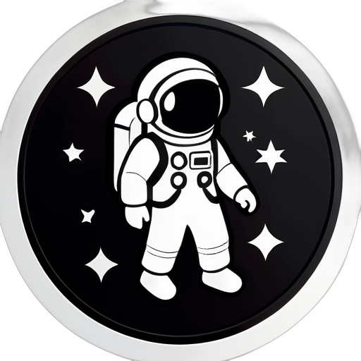 astronaute sur le style Nintendo, symboles de formes rondes et carrées, uniquement en noir et blanc sticker