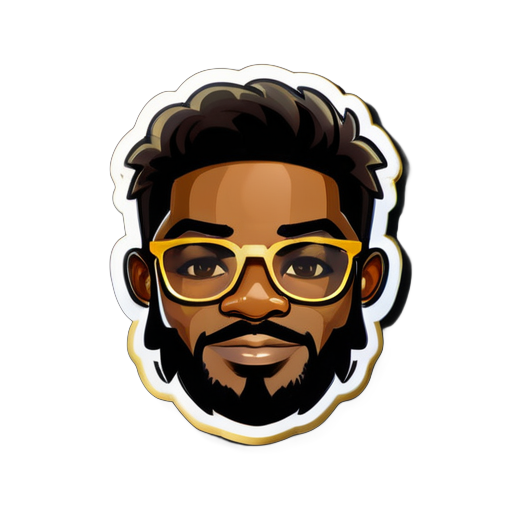 Create a sticker for a black software developer guy with gold glasses, a short unshaved beard style and not too much hair sticker