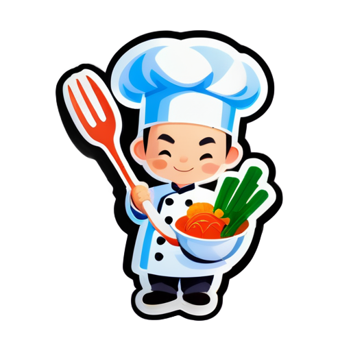 Cocinero de cocina china, espátula, salteando verduras sticker