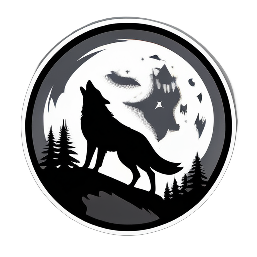 Una silueta de lobo en escala de grises sobre un fondo de una luna creciente. El texto 'Lunar Wolf Gaming' es elegante y moderno, con sutiles acentos temáticos lunares. sticker