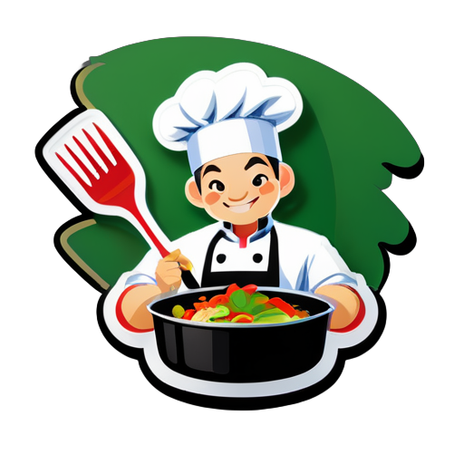 Chinese cuisine chef, spatula, stir-frying vegetables sticker