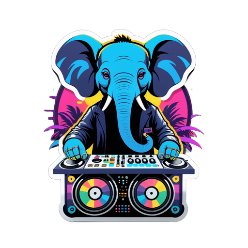 Electronic Elephant with DJ Setup sticker