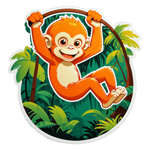 Singe orange se balançant dans la forêt tropicale sticker