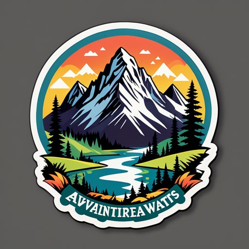 "Adventure Awaits" with Mountain Graphic sticker