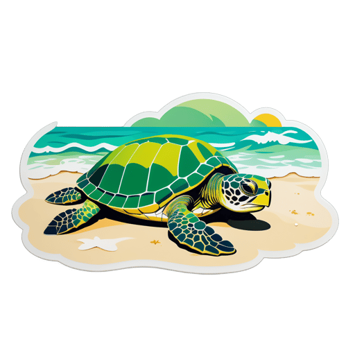 Tortuga Verde Reposando en la Playa sticker