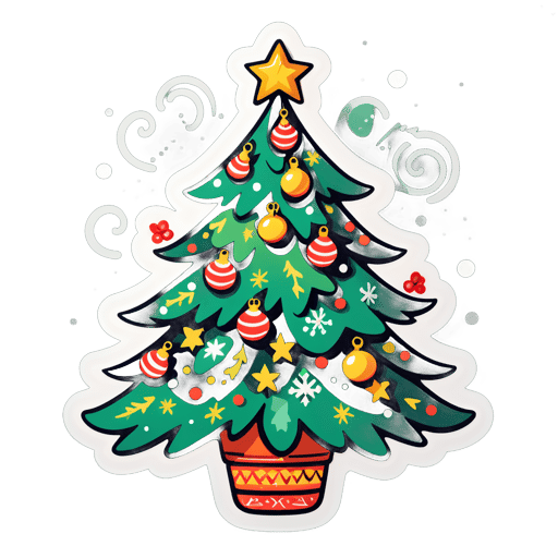 A hand-drawn, elaborately decorated Christmas tree. sticker