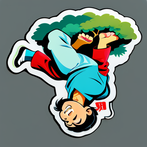 Kung-Fu-Superstar Jackie Chan hängt kopfüber an einem Baum sticker