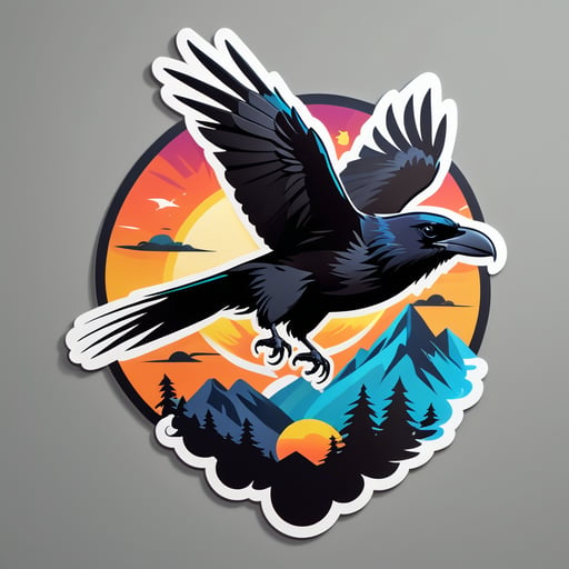 Corbeau noir planant dans le ciel sticker