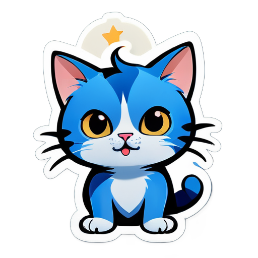 Un chat cartoon à tête bleue, dirigeant la hausse des graphiques en chandeliers. sticker