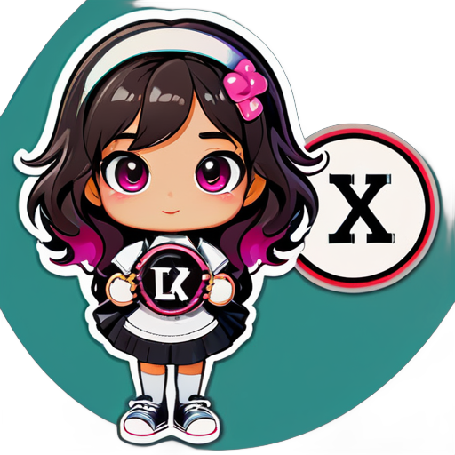 Create a mascot logo. The mascot should be a girl with dark, wavy hair, holding a tambourine in her hand. Below the mascot, it should have the letters 'KEYLA'. sticker