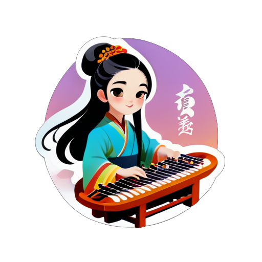 Create an avatar: a girl playing the guzheng, classical yet modern, Chinese style sticker