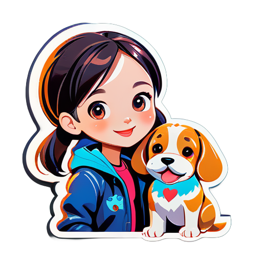 chien mignon avec fille sticker