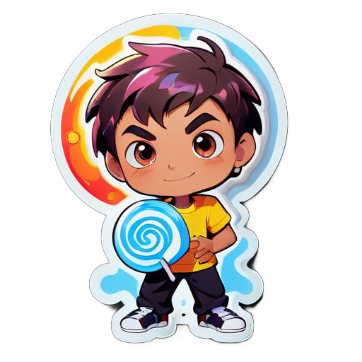 a boy with a lollipop made of elemental powers 
 sticker