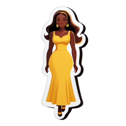 Femme aux formes généreuses, à la peau foncée, portant une robe beige et jaune sticker