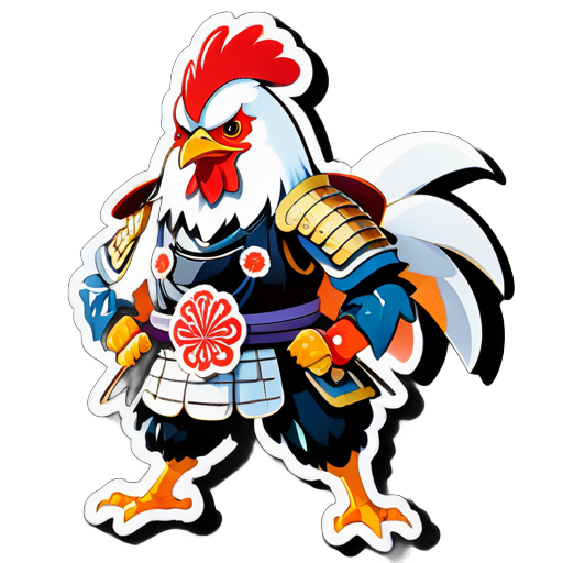 A chicken wearing Japanese samurai armor sticker