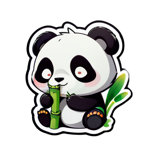 A cute panda eating bamboo, chibi sticker