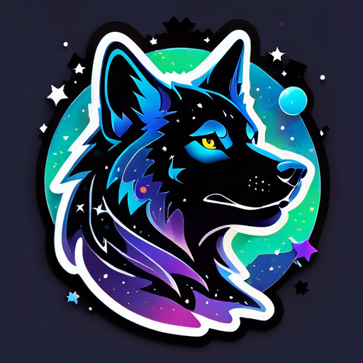 A cosmic-themed wolf silhouette, with swirling galaxies and stars within its outline. The text "Galactic Alpha Gaming" is adorned with cosmic effects, giving it an otherworldly feel sticker