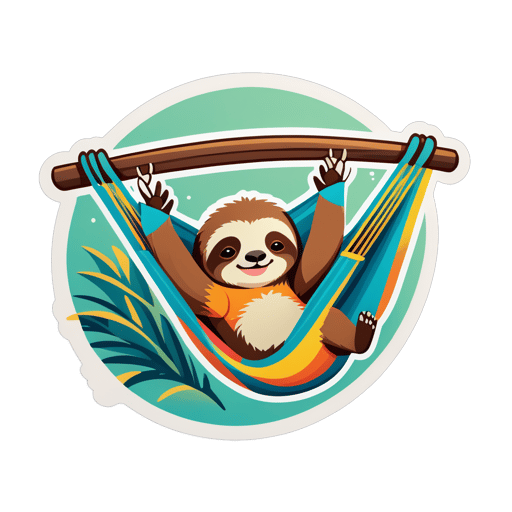 A sloth with a hammock in its left hand and a pillow in its right hand sticker