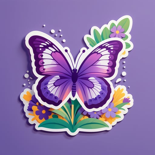 Mariposa morada descansando sobre flores sticker