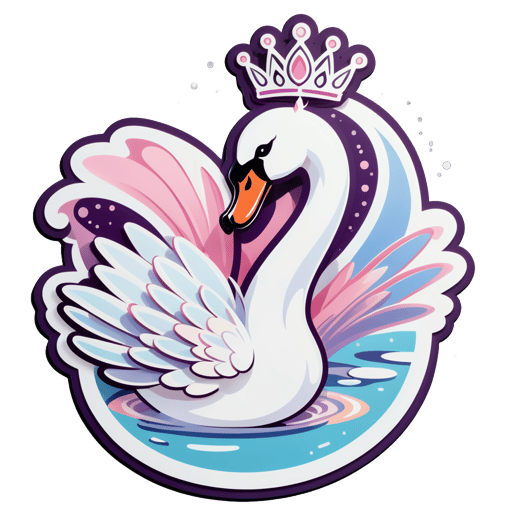 Un cisne con un zapato de ballet en su mano izquierda y una tiara en su mano derecha sticker