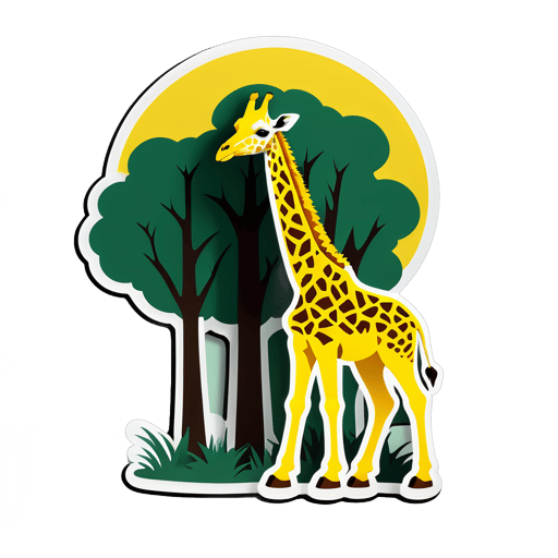 Girafe jaune broutant des arbres sticker