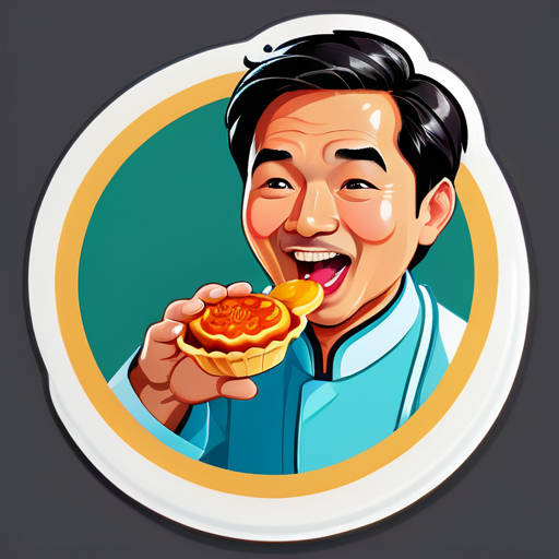 An Asian doctor eats a Portuguese tarts sticker