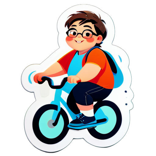 Un chico guapo, llevando gafas, ligeramente gordito, montando en bicicleta sticker